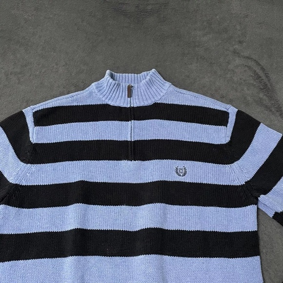 Chaps Ralph Lauren 1/4 Zip Sweater Mens Blue Stripe Mock Neck Blokecore Rugby - Picture 3 of 7